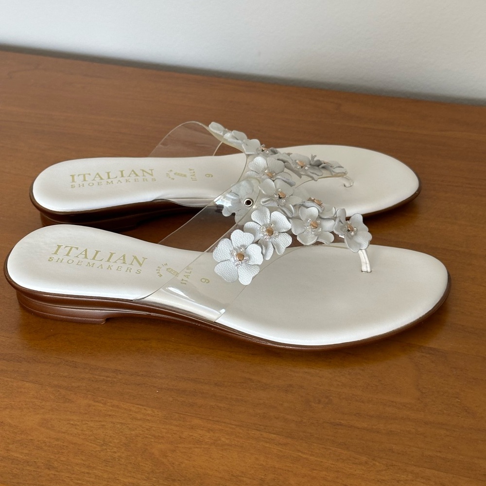 Cute Italian Shoemakers Floral White Sandals With Rhinestones - Made in Italy-9.